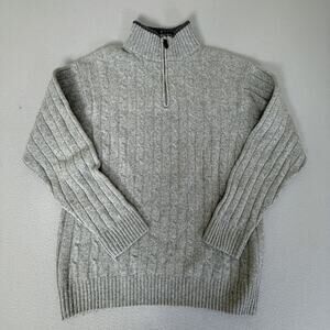 ICELAND Made In Italy Men's L Gray Cable Knit 1/4 Zip Mock Neck Wool Sweater